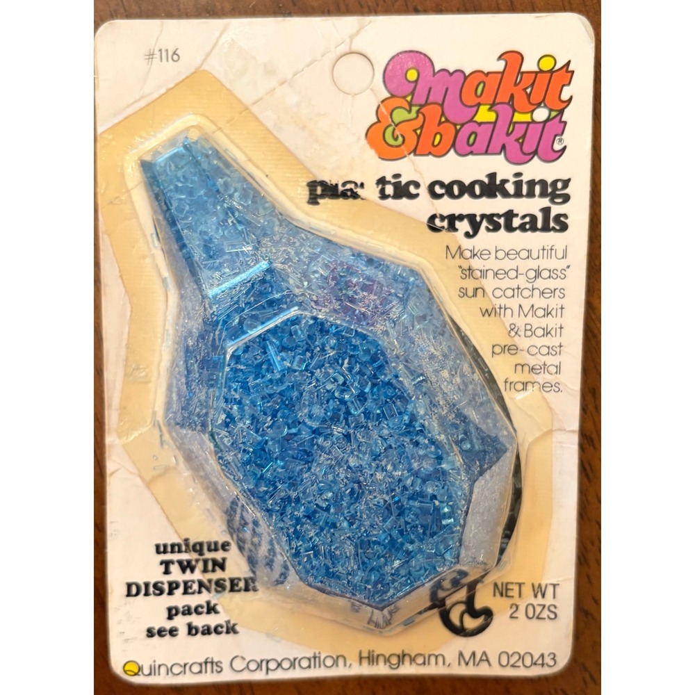 Vintage Makit & Bakit Plastic‎ Cooking Crystals Blue Sun Catcher Refill 2oz 116